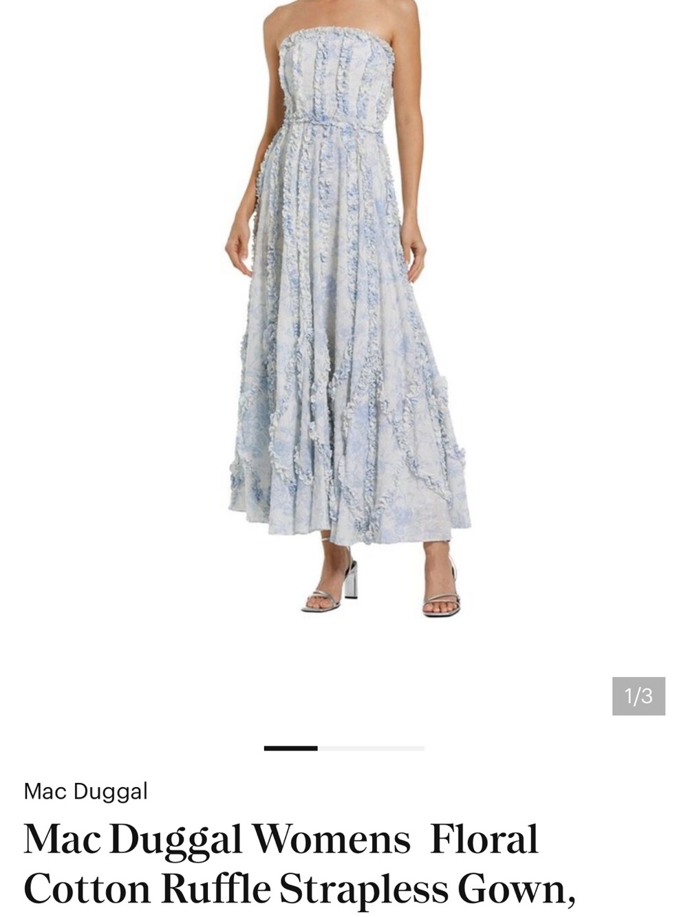 Mac Duggal Strapless Light Blue Floral Maxi Skirt Gown